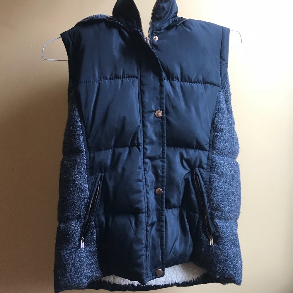 Fur-lined navy blue vest